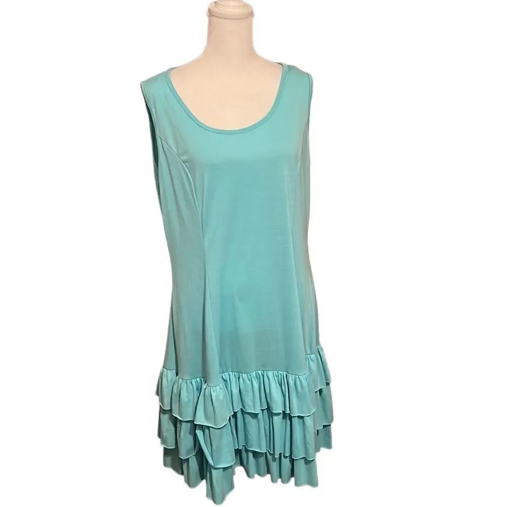 NWT Desert Casual size medium turquoise sleeveless ruffled hem knit dress